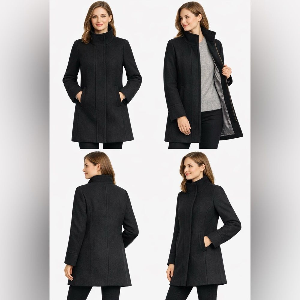 J.Crew Stadium Cloth Nello Gori Wool Coat Black Zip Front Size 2 Classic Luxury